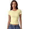 QINSEN Short Sleeve Shirts for Women Round Neck Basic Double Lined Tees Fitted Y2k Crop Tops(Light Yellow)