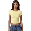 QINSEN Short Sleeve Shirts for Women Round Neck Basic Double Lined Tees Fitted Y2k Crop Tops(Light Yellow)