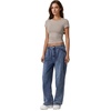 QINSEN Short Sleeve Shirts for Women Round Neck Basic Double Lined Tees Fitted Y2k Crop Tops(Taupe)