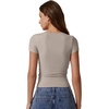 QINSEN Short Sleeve Shirts for Women Round Neck Basic Double Lined Tees Fitted Y2k Crop Tops(Taupe)