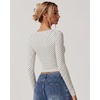 QINSEN Women’s Long Sleeve V Neck T Shirts Double Lined Crop Top Seamed Cup Going Out Tops(Black Polka Dots)
