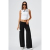 QINSEN Women’s Low Rise Wide Leg Pants Lightweight Stretch Lounge Pants(Black)