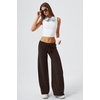 QINSEN Women’s Low Rise Wide Leg Pants Lightweight Stretch Lounge Pants(Mocha Brown)