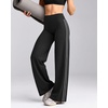 QINSEN Women’s No Front Seam Workout Leggings Stripes Wide Leg Yoag Pants(Black)