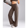 QINSEN Women’s No Front Seam Workout Leggings Stripes Wide Leg Yoag Pants(Mocha Brown)