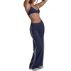 QINSEN Women’s No Front Seam Workout Leggings Stripes Wide Leg Yoag Pants(Navy Blue)