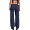 QINSEN Women’s No Front Seam Workout Leggings Stripes Wide Leg Yoag Pants(Navy Blue)