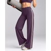 QINSEN Women’s No Front Seam Workout Leggings Stripes Wide Leg Yoag Pants(Purple)