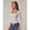 QINSEN Women’s Sexy Square Neck Shirt Long Sleeve Double Lined Tees Fitted Going Out Tops(Black Polka Dots)