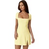 QINSEN Womens Square Neck Tennis Dress Short Sleeve Built in Shorts Golf Athletic Dress with Pockets(Light Yellow)