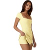 QINSEN Womens Square Neck Tennis Dress Short Sleeve Built in Shorts Golf Athletic Dress with Pockets(Light Yellow)