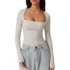 QINSEN Women’s Sexy Square Neck Shirt Long Sleeve Double Lined Tees Fitted Going Out Tops(Black Polka Dots)